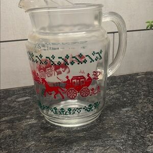 Vintage Amish Glass Pitcher with Red and Green Design